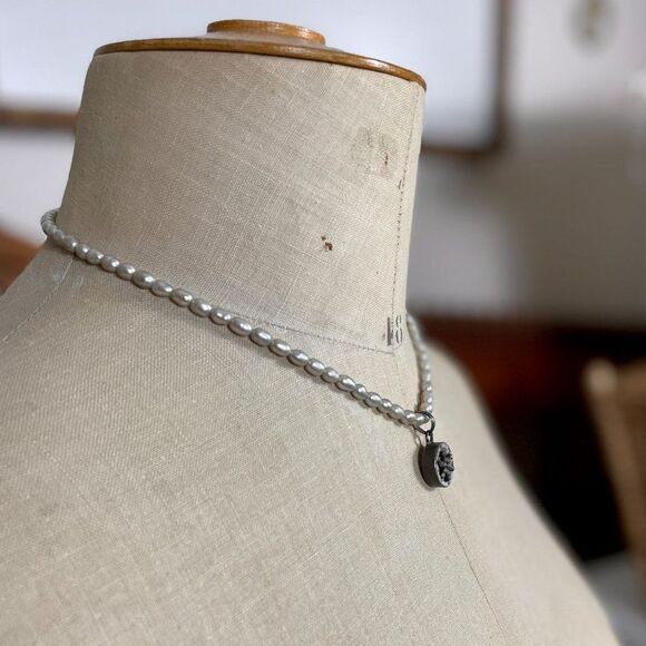 Vintage Sterling Silver Gray Potato Pearl 17" Necklace Faceted Star Abalone 925 - Picture 6 of 10